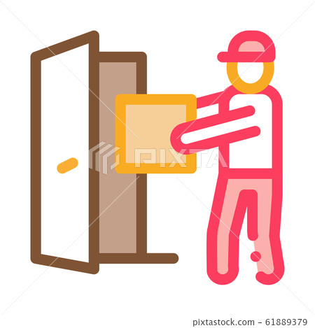 Courier with Box Enters Door Icon Vector Outline Illustration Courier with Box Enters Door Icon Vector Outline Illustration 61889379
