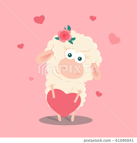 Cute cartoon sheep with a heart. Vector illustration Cute cartoon sheep with a heart. Vector illustration 61890841