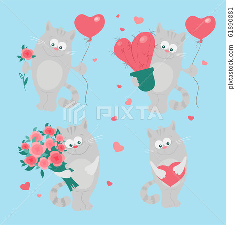 Cute cartoon cats set for St. Valentine's Day. Vector illustration Cute cartoon cats set for St. Valentine's Day. Vector illustration 61890881