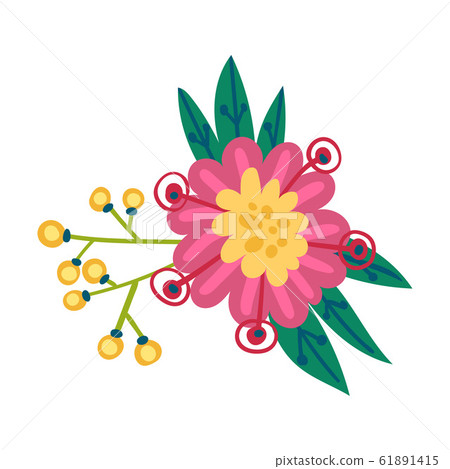Stylized Floral Composition with Fancy Shaped Flowers Vector Illustration 61891415