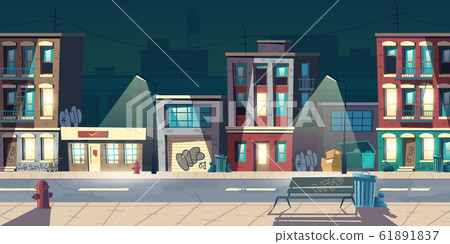 Ghetto street at night, slum abandoned houses Ghetto street at night, slum abandoned houses 61891837