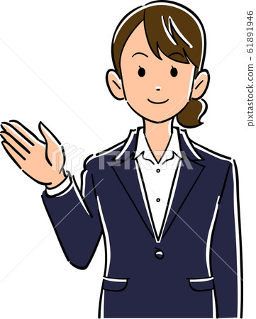 女商人上半身用手掌向右轉 61891946