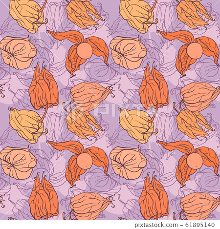 Decorative winter cherry pattern. Vector seamless background. Decorative winter cherry pattern. Vector seamless background. 61895140
