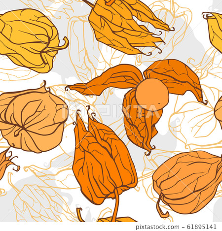 Decorative winter cherry pattern. Vector seamless background. Decorative winter cherry pattern. Vector seamless background. 61895141