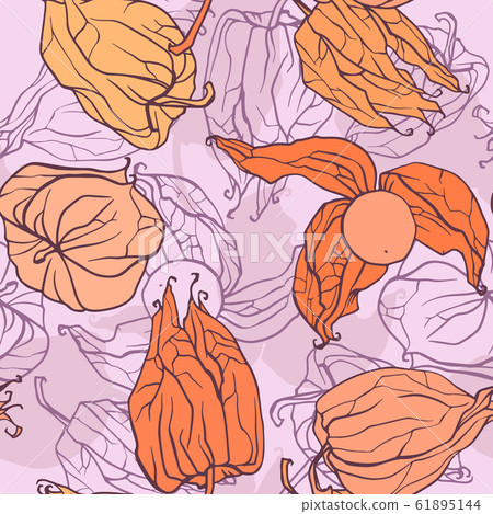 Decorative winter cherry pattern. Vector seamless background. Decorative winter cherry pattern. Vector seamless background. 61895144