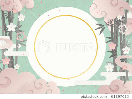 Background material that feels the texture of Japanese paper-cherry blossoms-clouds-bamboo-spring 61897013