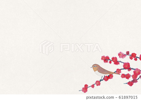 Watercolor style-Plum blossom-Warbler resting on a branch Watercolor style-Plum blossom-Warbler resting on a branch 61897015