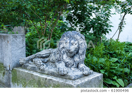 Old grunge lion statue on Lviv city street, Old grunge lion statue on Lviv city street, 61900496