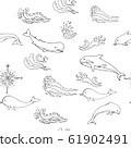 Nautica seamless pattern with sea animals and waves 61902491