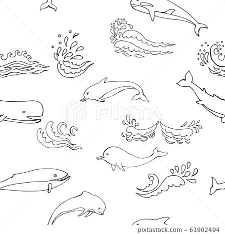 Nautica seamless pattern with sea animals and waves Nautica seamless pattern with sea animals and waves 61902494