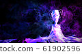 Cyberpunk trophy with smoke on dark blue futuristic background for e-sport winner concept,illustration picture, 61902596
