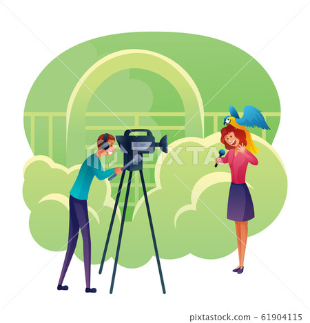 Journalist reports about zoo flat illustration 61904115
