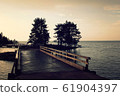 Pedestrian timber bridge on the Valaam island. 61904397