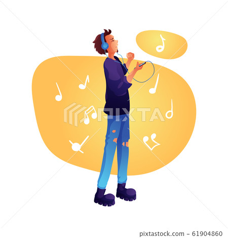Boy listening music flat vector illustration 61904860