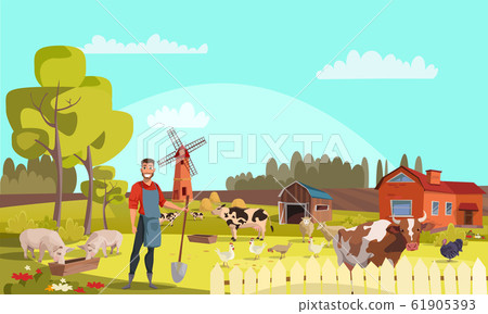 Farmer with shovel flat vector illustration - Stock Illustration ...