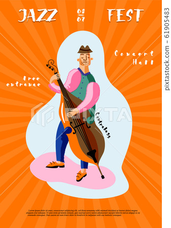 Jazz Fest leaflet template. Double bass player cartoon character Jazz Fest leaflet template. Double bass player cartoon character 61905483
