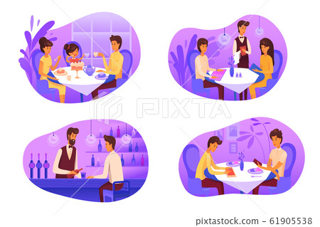 People eating at restaurant illustrations set isolated on white background People eating at restaurant illustrations set isolated on white background 61905538