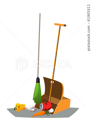 Broomstick and scoop flat vector illustration Broomstick and scoop flat vector illustration 61905811