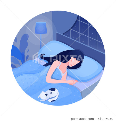 Sleeping young woman flat vector illustration 61906030