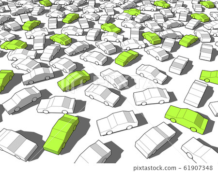 Green ecological cars standing out from others in giant traffic jam Green ecological cars standing out from others in giant traffic jam 61907348