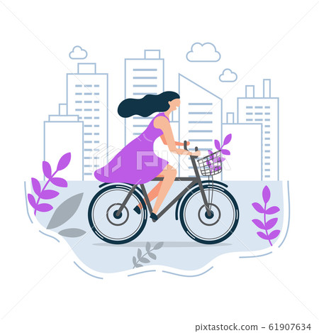 woman riding a bike in the city woman riding a bike in the city 61907634