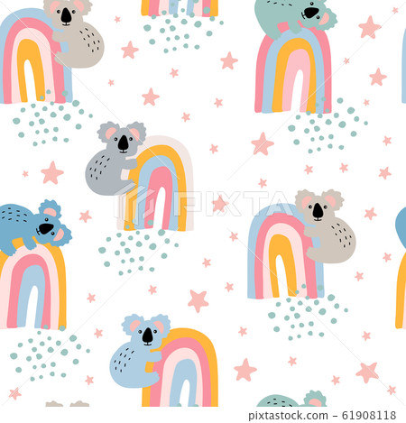 Seamless childish pattern with cute funny koalas Seamless childish pattern with cute funny koalas 61908118