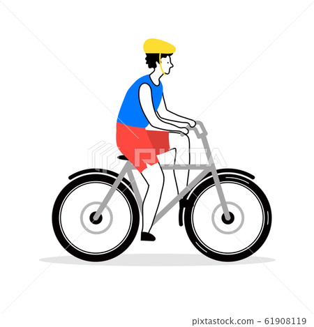 Young man riding a bike happy flat cartoon Young man riding a bike happy flat cartoon 61908119