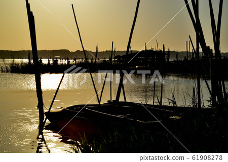 Sunrise scenery of Inba marsh, Chiba prefecture 61908278