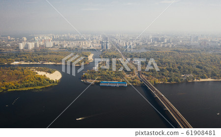 Flight over the Bridge in Kiev. Aerial photography 61908481