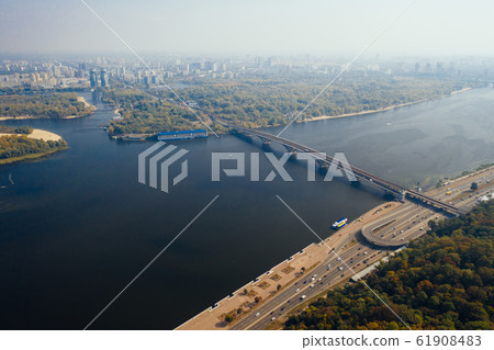 Flight over the Bridge in Kiev. Aerial photography Flight over the Bridge in Kiev. Aerial photography 61908483