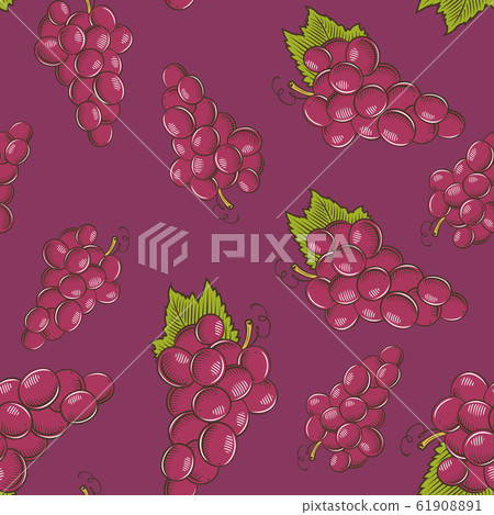 Colored seamless pattern with bunches of red grapes in vintage style Colored seamless pattern with bunches of red grapes in vintage style 61908891
