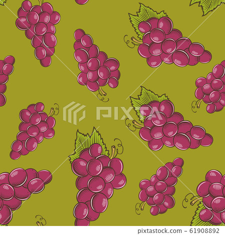 Seamless pattern with red grapes on a green background in vintage style Seamless pattern with red grapes on a green background in vintage style 61908892