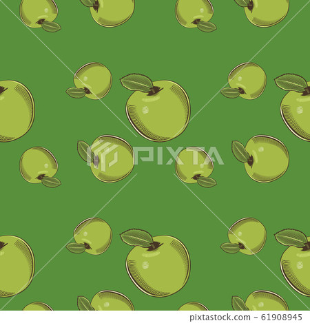 Green seamless pattern with green apples in... - Stock Illustration ...