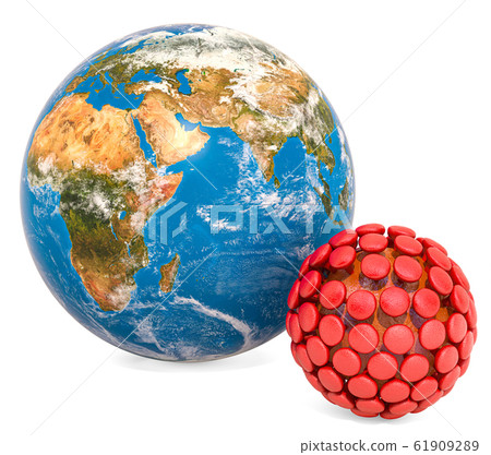 Earth Globe with coronavirus, 3D rendering 61909289