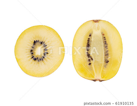 yellow kiwi fruit top view on white background yellow kiwi fruit top view on white background 61910135