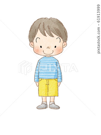 Boy whole body front upright (brown line) - Stock Illustration ...