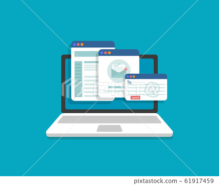 Laptop with envelope and read email on screen. Email marketing, internet advertising concepts Laptop with envelope and read email on screen. Email marketing, internet advertising concepts 61917459