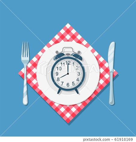 Plate with clock, fork and knife icon Plate with clock, fork and knife icon 61918169