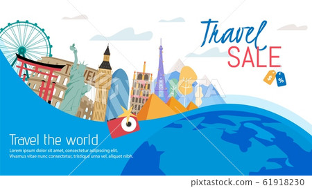 Travel Agency Tours Sale Flat Vector Illustration 61918230