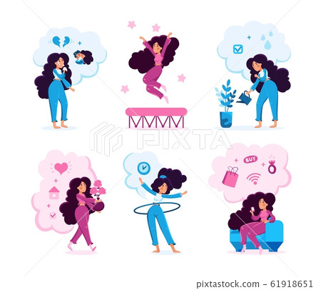 Woman in Different Life Scenes Vector Concepts Set 61918651