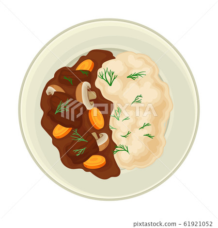 French Dish with Meat Gravy Served on Plate Vector Illustration French Dish with Meat Gravy Served on Plate Vector Illustration 61921052
