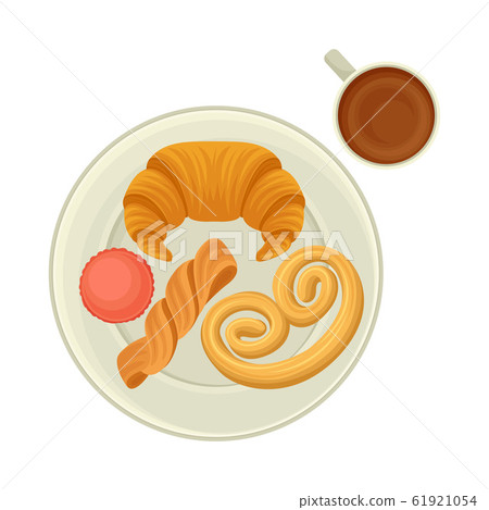French Pastry with Coffee for Breakfast Vector Illustration 61921054