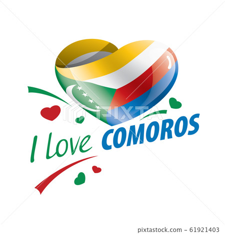 National flag of the Comoros in the shape of a heart and the inscription I love Comoros. Vector illustration 61921403