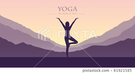 girl makes yoga mountain view purple landscape girl makes yoga mountain view purple landscape 61921585