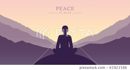 peace of mind meditation concept silhouette with mountain background 61921586