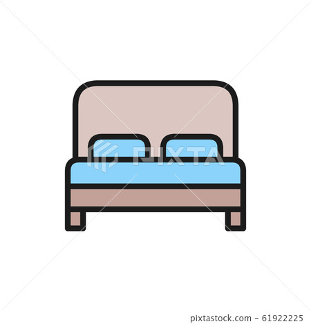 Double bed, hotel room flat color line icon. 61922225