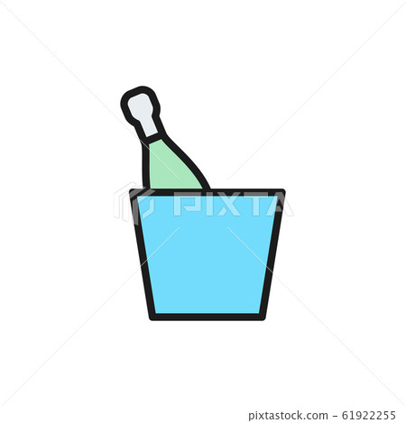 Vector bucket with bottle flat color line icon. 61922255