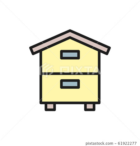 Wooden hive, beehive, apiary, beekeeping flat color line icon. 61922277
