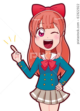 Illustration material: Girl manga heroine pointing explanation wink 61922922