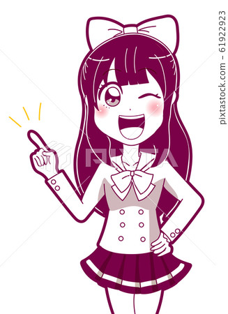 Illustration material: Girl manga heroine pointing explanation wink 61922923